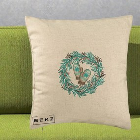 Perna Decorativa Coroana Turcoaz cu Manusi, 40x40 cm, Bej, Husa Detasabila, Perna Inclusa, BEKZ®