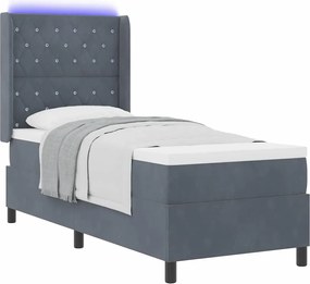 vidaXL Pat cu arcuri cu saltea cu led Gri închis 80 x 200 cm Catifea