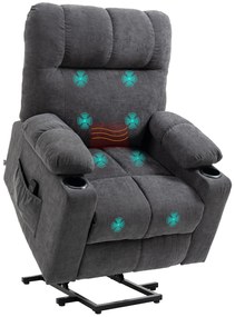 HOMCOM Fotoliu pentru seniori cu funcție de ridicare, funcție de culcare, inclusiv telecomandă, 144 cm x 91 cm x 88 cm, Gri închis | Aosom Romania