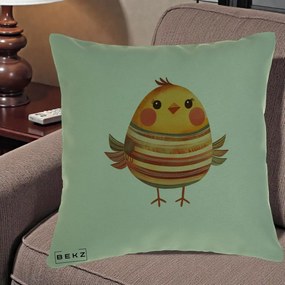 Perna Decorativa Pui Kawaii Portocaliu Dungi Calde, 40x40 cm, Verde, Husa Detasabila, Perna Inclusa, BEKZ®