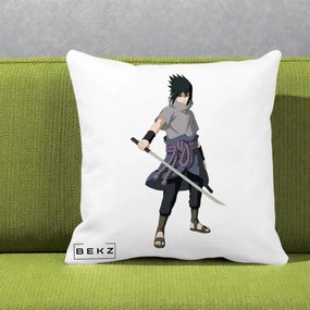 Perna Personalizata Naruto Sasuke Uchiha cu Sabia, 40x40 cm, Alba Mata, Husa Detasabila, Perna Inclusa, BEKZ®