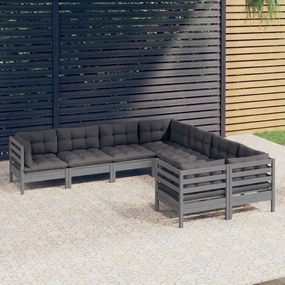3096973 vidaXL Set mobilier relaxare grădină 8 piese perne gri lemn masiv pin
