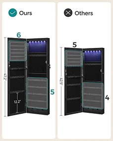 Dulap pentru bijuterii, Songmics, Negru, 120x10x36.7 cm