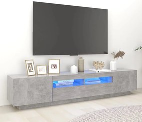 vidaXL Comodă TV cu lumini LED, gri beton, 200x35x40 cm