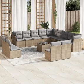 vidaXL Set canapele de grădină, 14 piese, cu perne, bej, poliratan