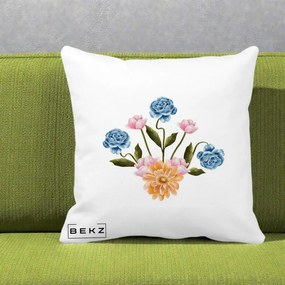 Perna Decorativa Buchet Primavara Acuarela, 40x40 cm, Alba Mata, Husa Detasabila, Perna Inclusa, BEKZ®
