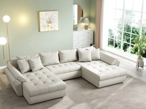 Colțar extensibil dumonde cu ladă de depozitare si sezut confortabil din spuma high-density, Loana U Enjoy Bej 355x185 cm