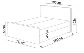 Pat matrimonial Boxspring 160 cm Milagros 1 (gri) ( cu saltea și sp. depozitare). 1046741