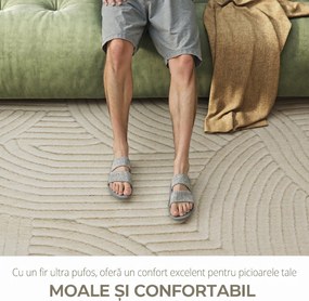 HOMCOM Covor Modern Antiderapant din Poliester și Bumbac cu Design Liniar, pentru Living, Dormitor, Crem | Aosom Romania