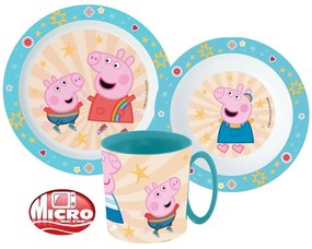 Purcelușa Peppa set de masă, set micro plastic cu cană 350 ml