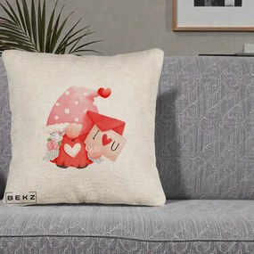 Cadou Romantic - Perna Personalizata I Love You Gnome Valentine cu Scrisoare, 40x40 cm, Bej Canapea, Husa Detasabila, Perna Inclusa, BEKZ®