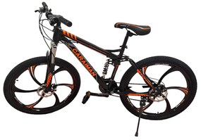 Bicicleta Caraiman, roti 26 inch, cu dubla suspensie, frane pe disc, portocalie, BC64