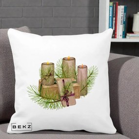 Perna Decorativa Lumanari cu Cadouri Naturale, 40x40 cm, Alba Mata, Husa Detasabila, Perna Inclusa, BEKZ®