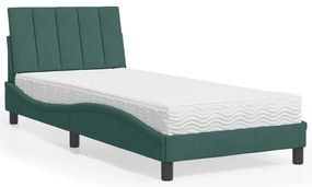 vidaXL Pat cu saltea, verde închis, 80x200 cm, catifea