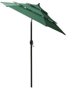 Umbrela de soare 3 niveluri, stalp de aluminiu, verde, 2 m Verde, 2 m