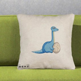 Perna Decorativa Brontosaur cu Ou, 40x40 cm, Bej Canapea, Husa Detasabila, Perna Inclusa, BEKZ®