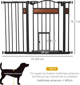 PawHut Poartă de Siguranță pentru Câini cu Închidere Automată 74-105x76.2 cm Neagră | Aosom Romania