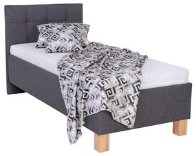 Pat tapițat MARIA ONE, 90 x 200 cm, gri, cu spațiu de depozitare, fără saltea
