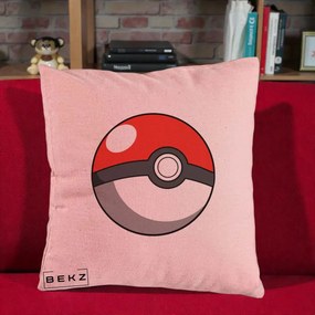 Perna Personalizata Pokeball Rosie, 40x40 cm, Roz, Husa Detasabila, Perna Inclusa, BEKZ®
