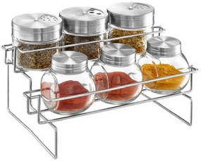 Set recipiente condimente, 7 piese, suport inox, Spice