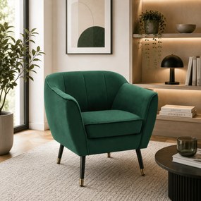 Fotoliu de design, ţesătură Velvet verde/negru/aurie, VIODA