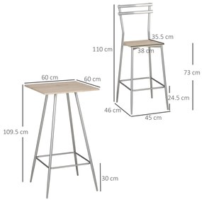 HOMCOM Set pentru bar din 3 piese cu masa inalta si scaune pentru bar din lemn si otel