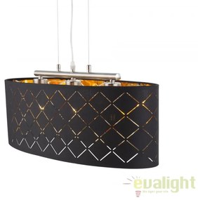 Lustra ovala eleganta cu abajur din tesatura negru cu auriu, CLARKE 65x25cm 15229H2 GL
