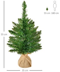 Mini Brad de Craciun Artificial 45cm, brad verde cu 50 Ramuri, baza din iuta, decoratiune de Craciun PVC HOMCOM | Aosom RO