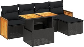 vidaXL Set mobilier de grădină cu perne, 6 piese, negru, poliratan