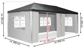 Cort de petrecere în grădină - 3 x 6 m, antracit + 6 laturi