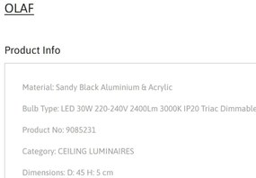 Plafoniera LED dimabila design circular OLAF neagra 45cm