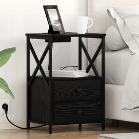 vidaXL Cabinet de noptiere cu stație de încărcare 2 pcs Stejar negru