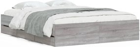 vidaXL Cadru de pat cu sertare gri sonoma 150x200 cm lemn prelucrat