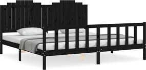 vidaXL Cadru pat cu tăblie 200x200 cm, negru, lemn masiv