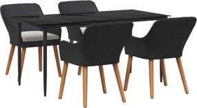 vidaXL Set de masă pentru grădină cu pernă 5 pcs Negru poliratan