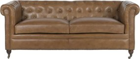 Canapea vintage 3 locuri din piele naturală, „Chesterfield"