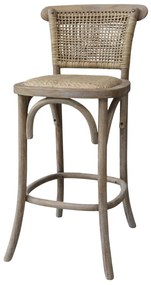 Scaun de bar, din lemn de cauciuc, rattan si rachita, cu aspect vintage, Old French