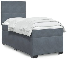 vidaXL Pat box spring cu saltea, gri închis, 90x190 cm, catifea