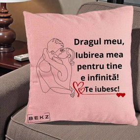 Cadou pentru Iubit - Perna Personalizata Dragul Meu Iubirea Mea pentru Tine e Infinita Te Iubesc, 40x40 cm, Roz, Husa Detasabila, Perna Inclusa, BEKZ®