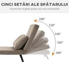 HOMCOM Fotoliu Pat Extensibil 3 în 1 cu Spatar Reglabil și Perna Detasabilă pentru Cameră de Zi sau Dormitor, Gri Deschis | Aosom Romania