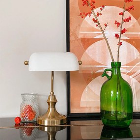 Lampă clasică de notar aurie cu sticlă opalescentă - Banker