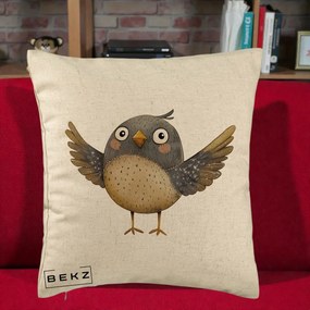 Perna Decorativa Pasare cu Aripi Intinse, 40x40 cm, Bej, Husa Detasabila, Perna Inclusa, BEKZ®