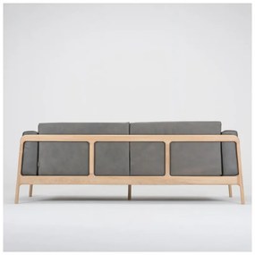 Canapea din piele bovină cu structură din lemn masiv de stejar Gazzda Fawn, 210 cm, gri închis