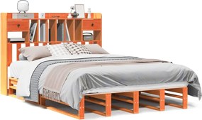 vidaXL Pat cu bibliotecă fără saltea maro 160x200 cm lemn masiv de pin