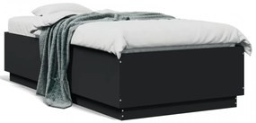 Cadru de pat cu lumini LED, negru, 90x190 cm, lemn prelucrat