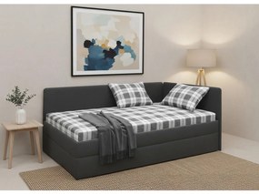 Pat tapițat ARLY 110x200 cm, cu tăblie reversibilă stânga/dreapta, antracit/alb