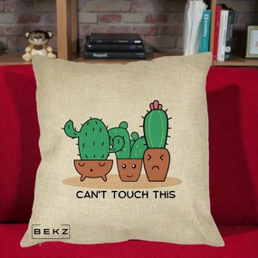 Perna Decorativa Cactus Funny Can't Touch This, 40x40 cm, Crem, Husa Detasabila, Perna Inclusa, BEKZ®