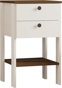 Noptiera Renea cu 2 sertar alb-nuc,75 cm