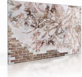 Tablou pe sticlă - Frescă florală pe un perete de cărămidă (70x50 cm)