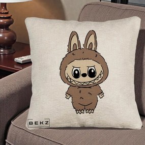 Perna Personalizata Labubu Maro Natural Solo, 40x40 cm, Bej Canapea, Husa Detasabila, Perna Inclusa, BEKZ®